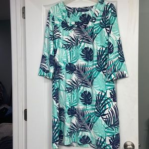 Katherine Way Women’s dress Palm leaves pattern size Large Polyester 3/4 sleeves